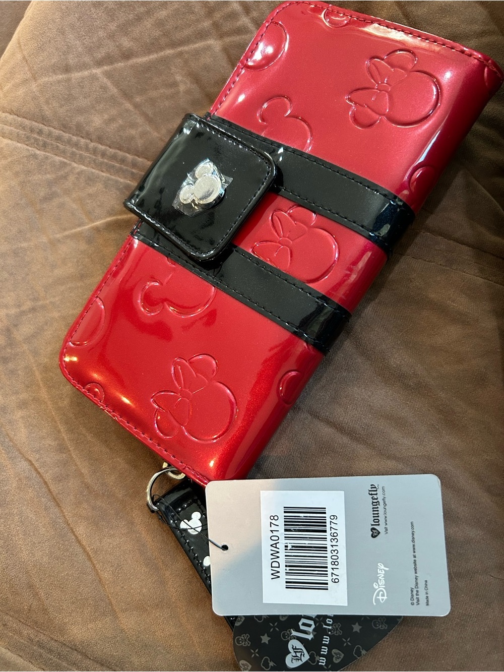 Rare Disney Parks Loungefly Minnie Love Mickey Embossed Zip Wallet Black/Red Y2K